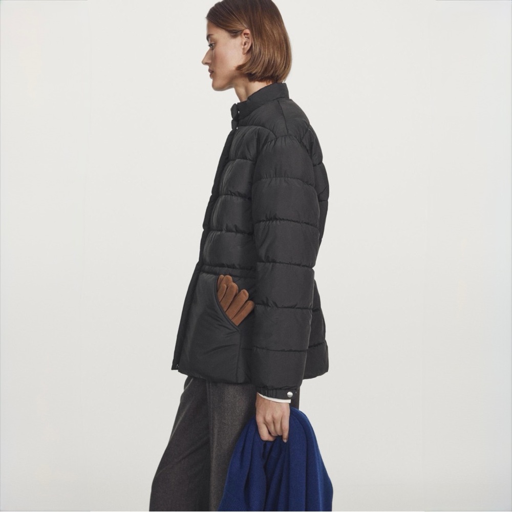Massimo Dutti Black Water-Repellent Puffer Jacket Size S Drawstring Waist - Picture 7 of 16